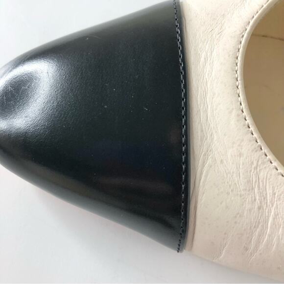 Chanel Interlocking CC Beige Glazed Calfskin Cap Toe Slingback Heeled Pumps 39 - Picture 9 of 14